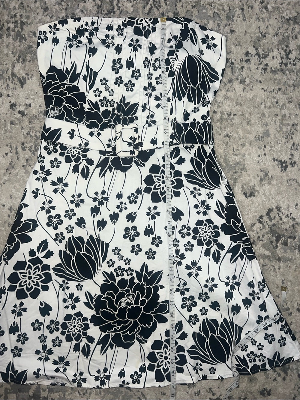 B. Smart Vintage Y2K Strapless Black & White Floral Belted Cotton Dress,Size 12 - Picture 9 of 9